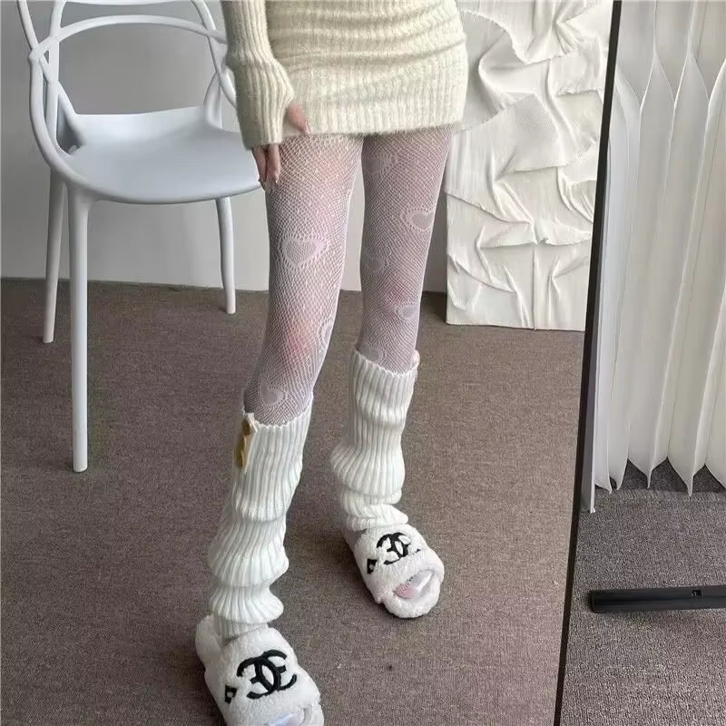 Lolita Long Socks Women Leg Warmers Knitted Warm Foot Cover White Arm Warmer Ladies Autumn Winter Crochet Socks Boot Cuffs